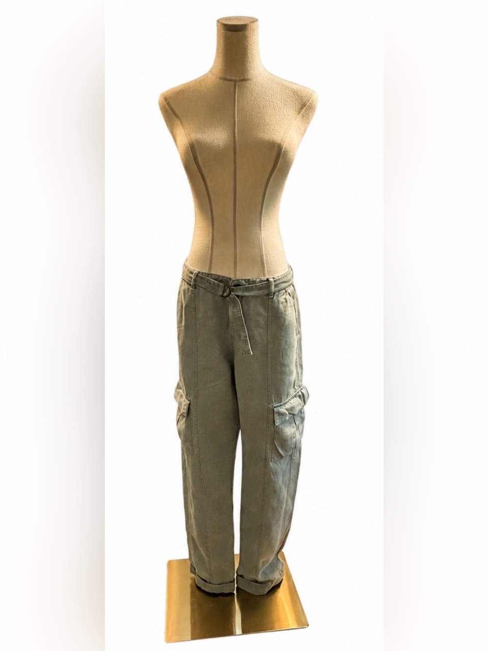 Nicole Miller NY Olive Green Linen Blend Cargo Utility Pants Women’s Size M